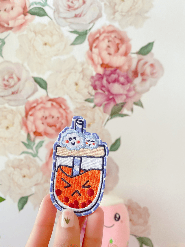 Blue bubble tea iron on patch 